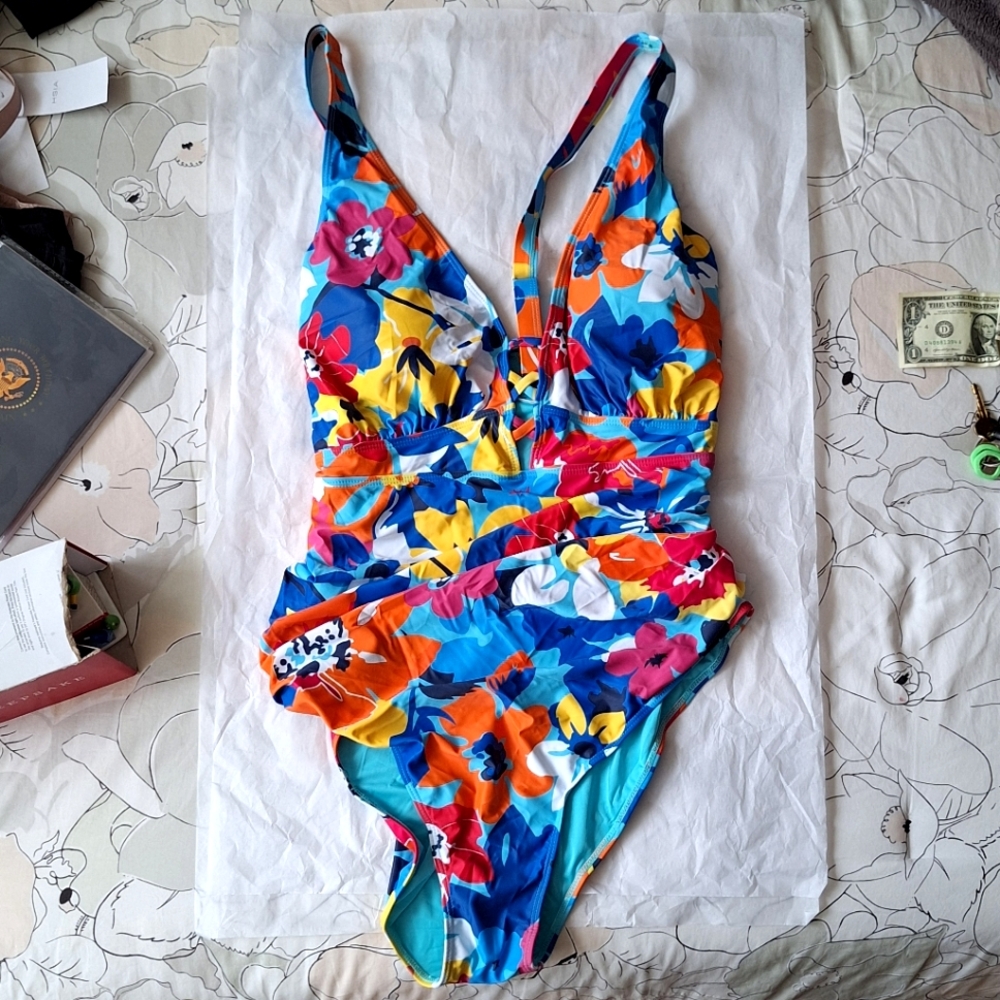 Yonique NWT One Piece Plus Size Swimsuits Tummy Control Ruched Floral Sz  22W